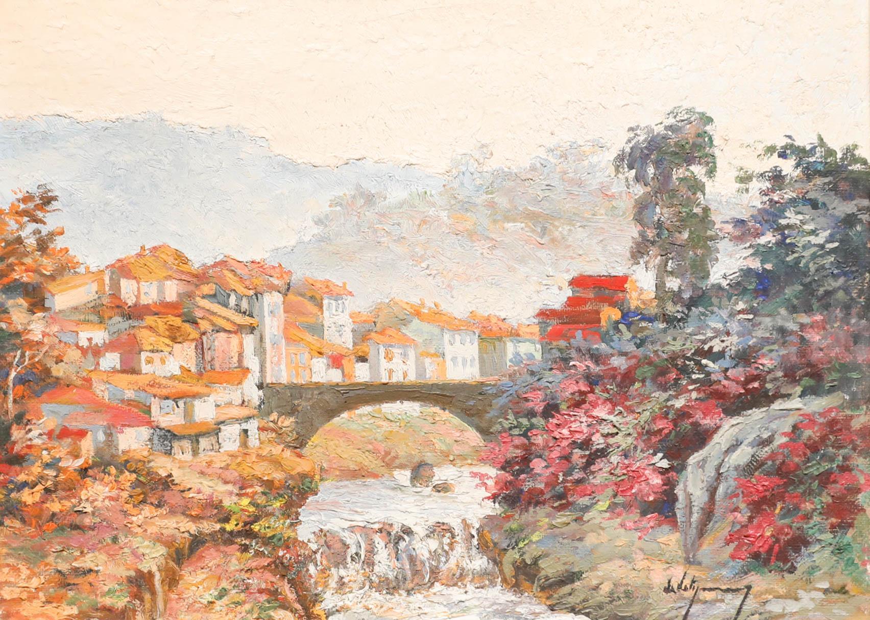 Attila Mendly de Vétyemy (1911-1964) - Mitte 20. Jahrhundert Öl, Blühendes Dorf – Painting von Unknown