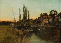 Attrib. A. H. Vickers (1834-1919) - Framed Oil, Iffley Mill, Evening