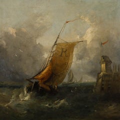 Attrib. Alfred Priest (1810-1850) - Framed Mid 19th Century Oil, Sailboat at Sea