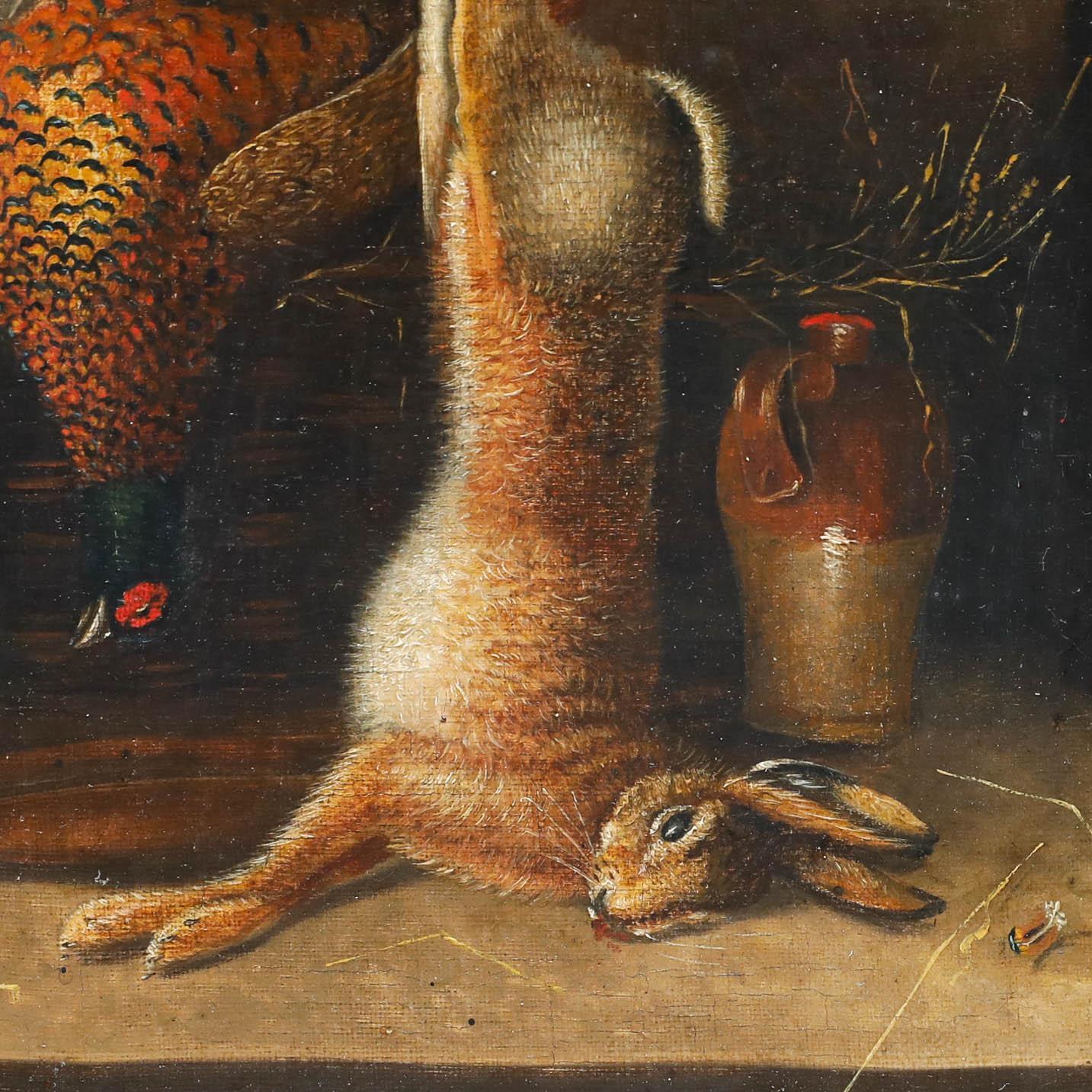 Attributed to British Old Master painter, Benjamin Blake (1757-1830). Still Life of Game in a Larder. Well presented in a gilt effect frame with internal slip. Unsigned. On canvas laid to panel. 