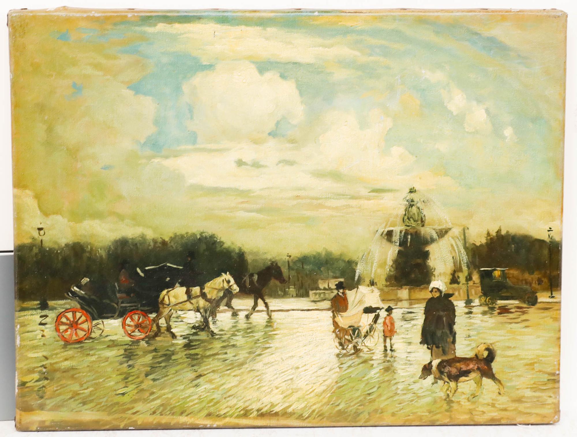 Attribué. Bernard de Falaye, école française, début du 20e siècle, huile, scène de parc - Painting de Unknown