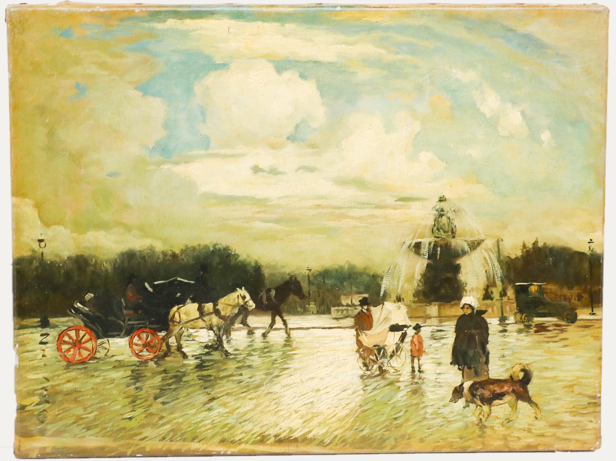 Attribué. Bernard de Falaye, école française, début du 20e siècle, huile, scène de parc
