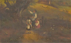 Attrib. Charles Vickers (1821-1895)  - 19th Century Oil, Children in a Farmyard