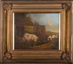 Vintage Attrib. George Maldon - Framed 19th Century Oil, Dinner Time with the Pigs