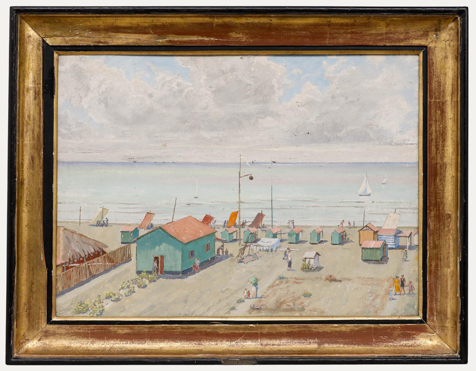 Unknown Figurative Painting - Attrib. Georges M. Baltus (1874-1967) - Framed Oil, Early Morning at the Beach