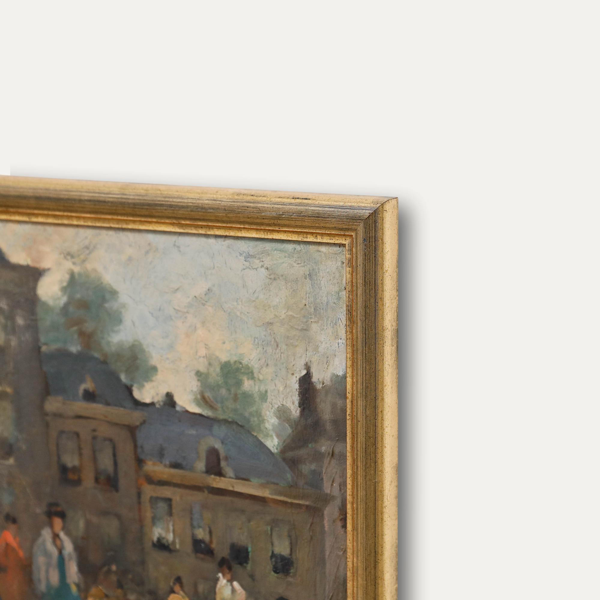 Attribué. Gerrit Stegeman (1858-1940) - Début du 20e siècle Huile, Scène de rue en vente 1