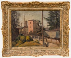 Attribué. Gioachimo Galbusera (1871-1942) - Huile, village italien au crépuscule