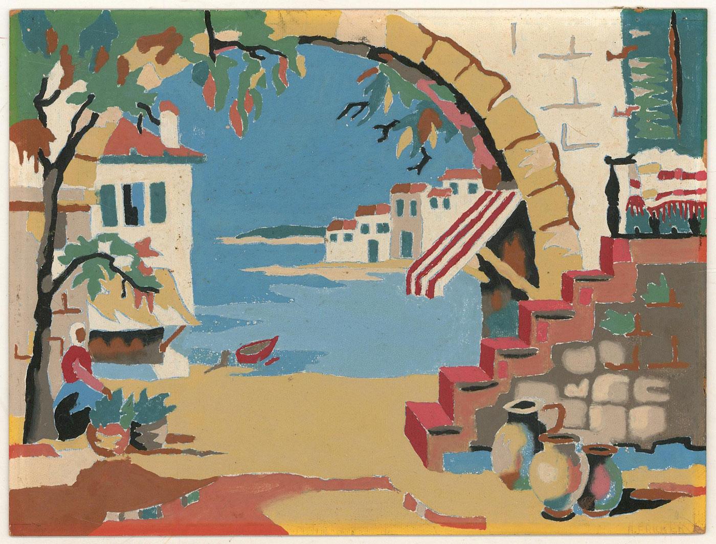 Blocks of pastel tones are used to describe a calming Mediterranean coastal town.

 

On Thick card.