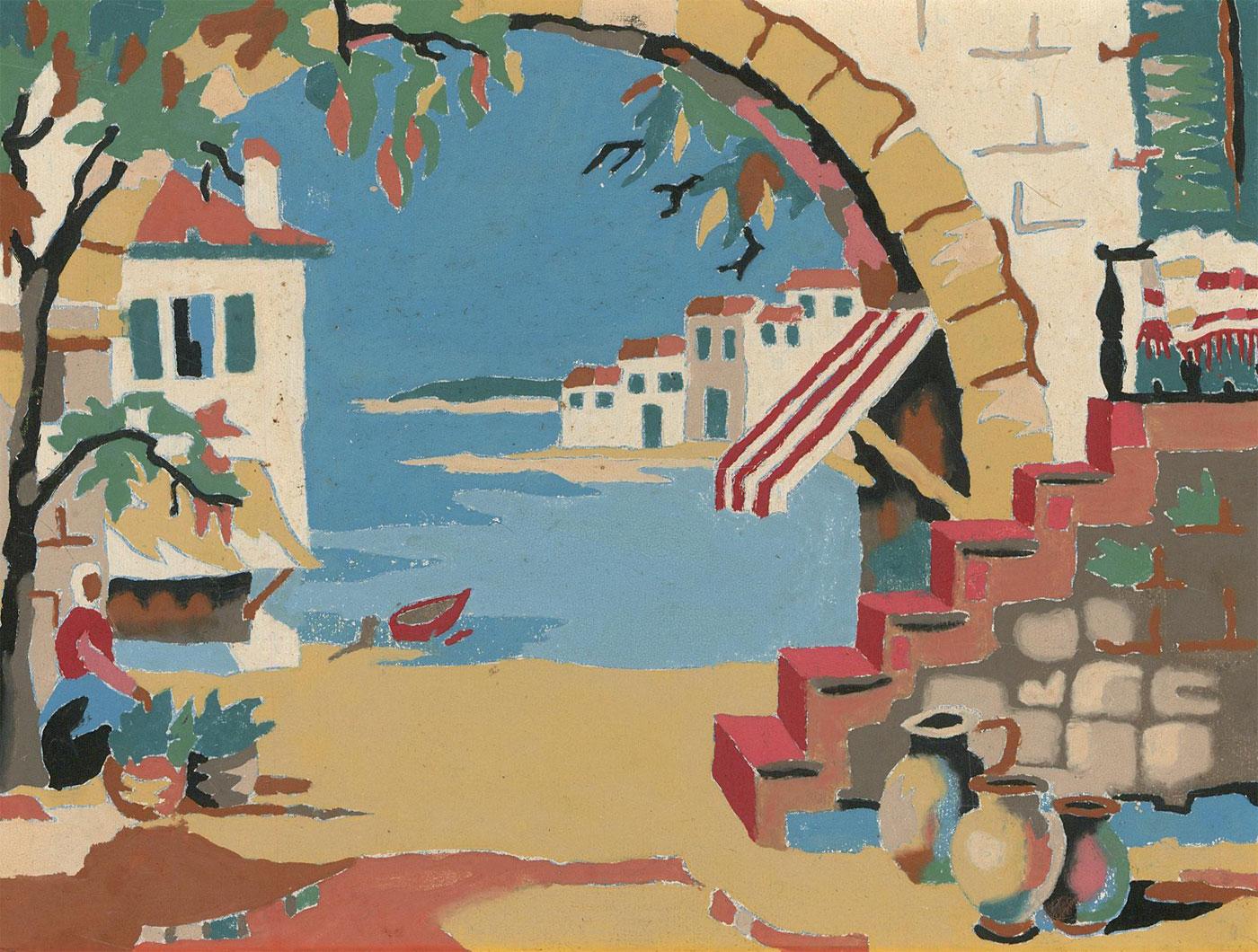 Unknown Landscape Painting - Attrib. Henri Fricker (1881-1952) - Early 20th Century Oil, Mediterranean Town