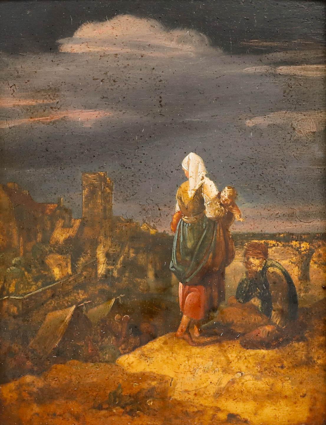 Attribut. Jacques Albert Senave (1758-1829) - Öl, Figuren mit Blick auf eine Townes – Painting von Unknown