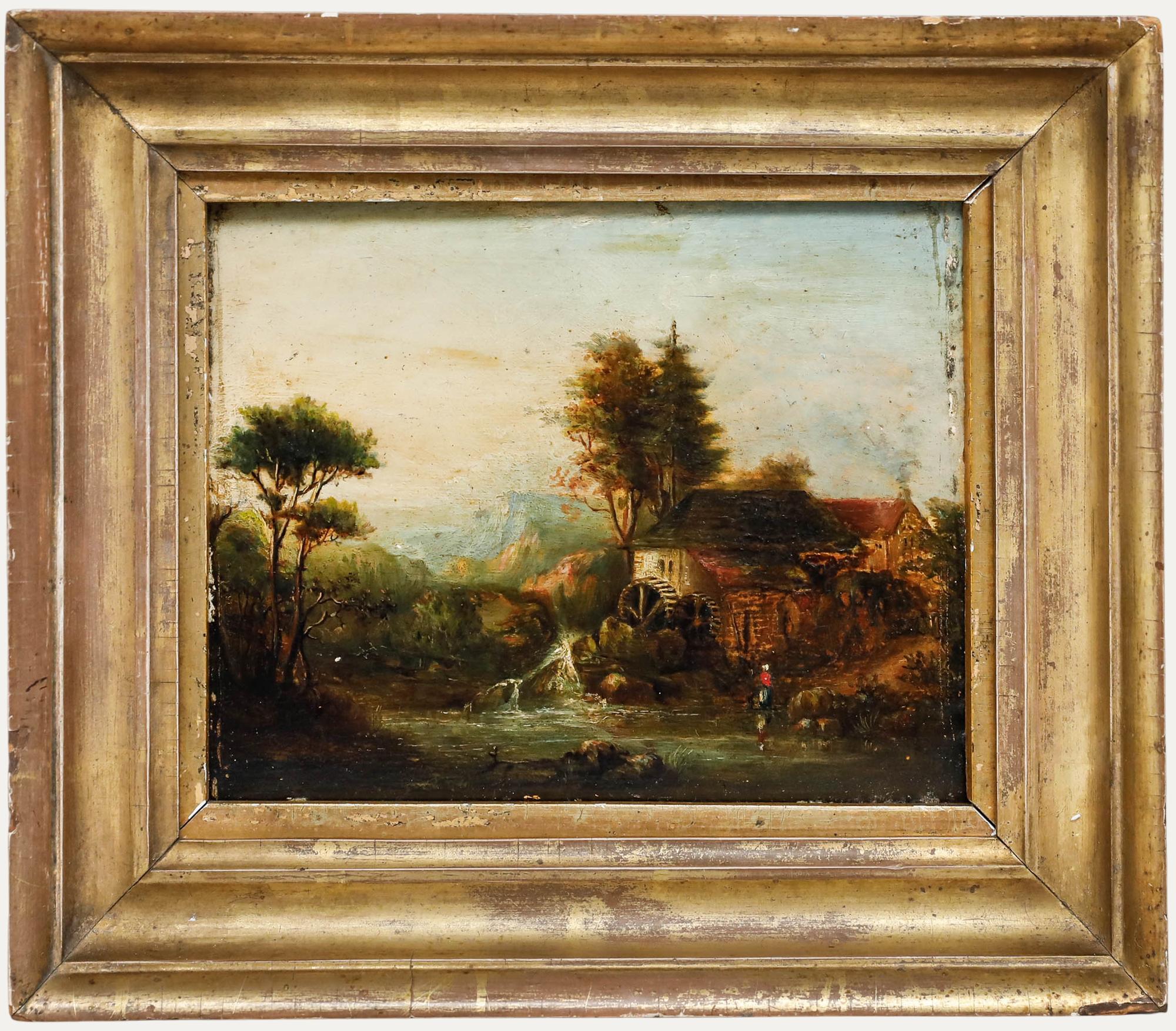 Unknown Landscape Painting – Attribut. James Archibald Campbell Dickson (geb. 1836) - Öl, Die Wassermühle in der Morgendämmerung