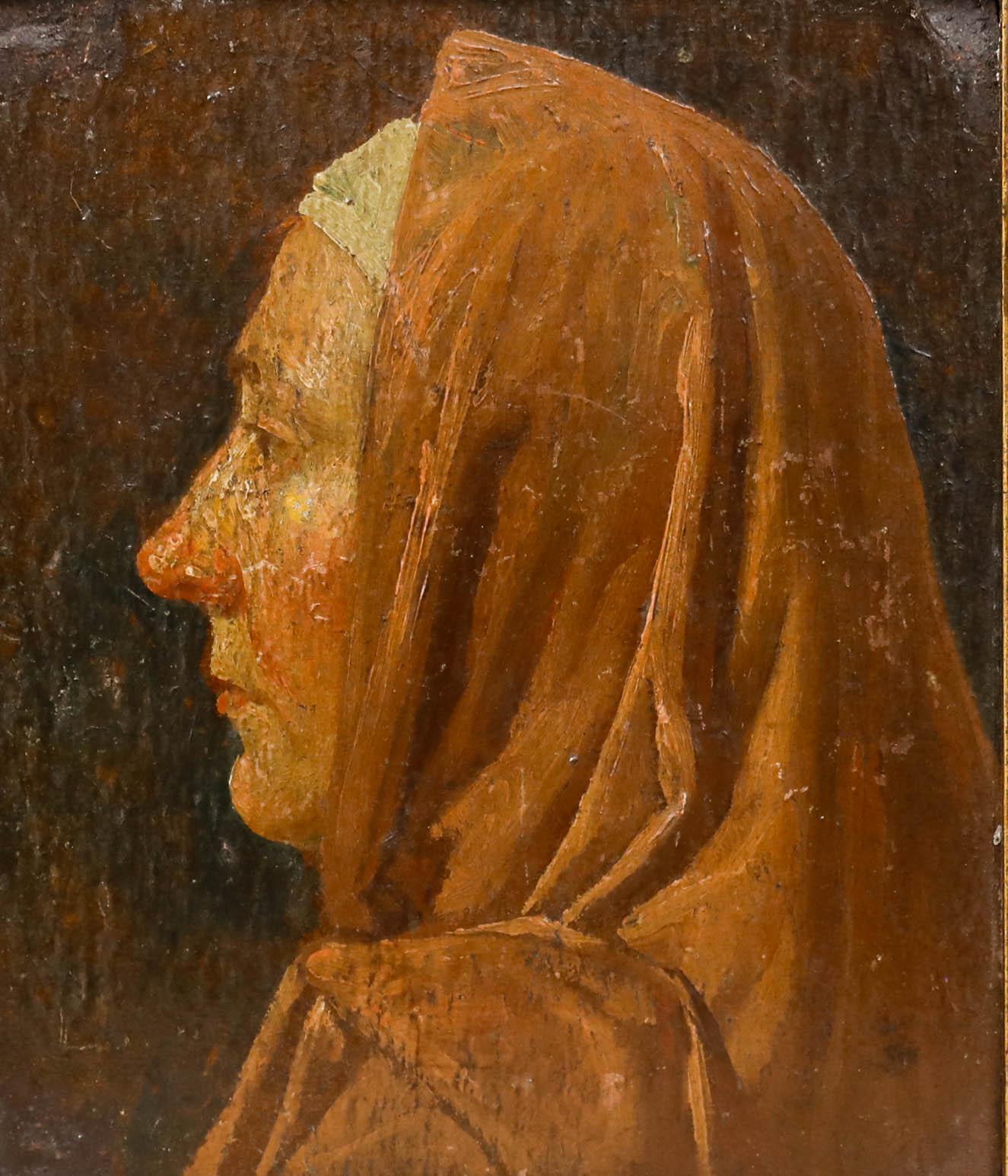 Attribut. Jan Dunselman (1863-1931) - Gerahmtes Öl, Frau im Profil – Painting von Unknown