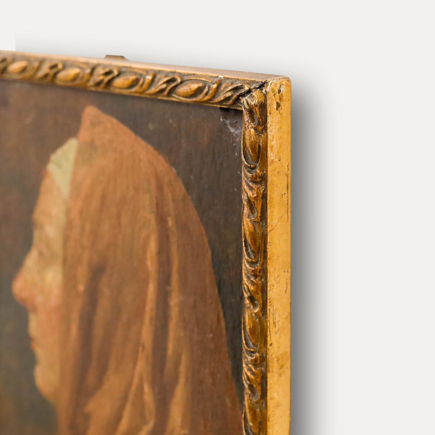 Attribut. Jan Dunselman (1863-1931) - Gerahmtes Öl, Frau im Profil im Angebot 1