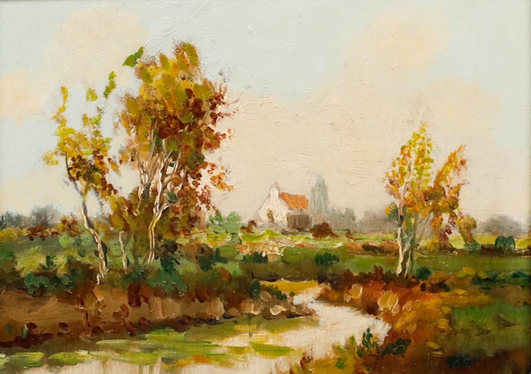 Attribut. Johan Meyer (1885-1970) – ca. 1965 Ölgemälde, Kirche am Fluss des Flusses im Angebot 1