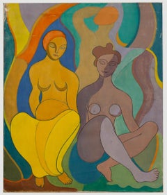 Attribué. John Cluysenaar (1899-1986) - Huile du milieu du 20e siècle, deux nus féminins