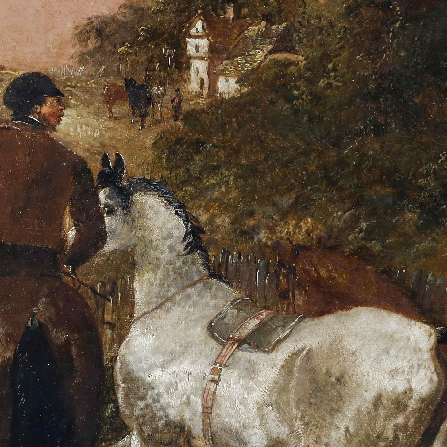 Attribuire. John F. Herring Senior (1795-1865) - Olio del XIX secolo, Cavallo e stalliere - Landscape Painting Marrone di Unknown