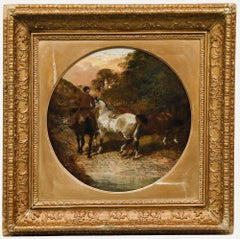 Attribut. John F. Herring Senior (1795-1865) – Ölgemälde, Pferd und Haustier, 19. Jahrhundert