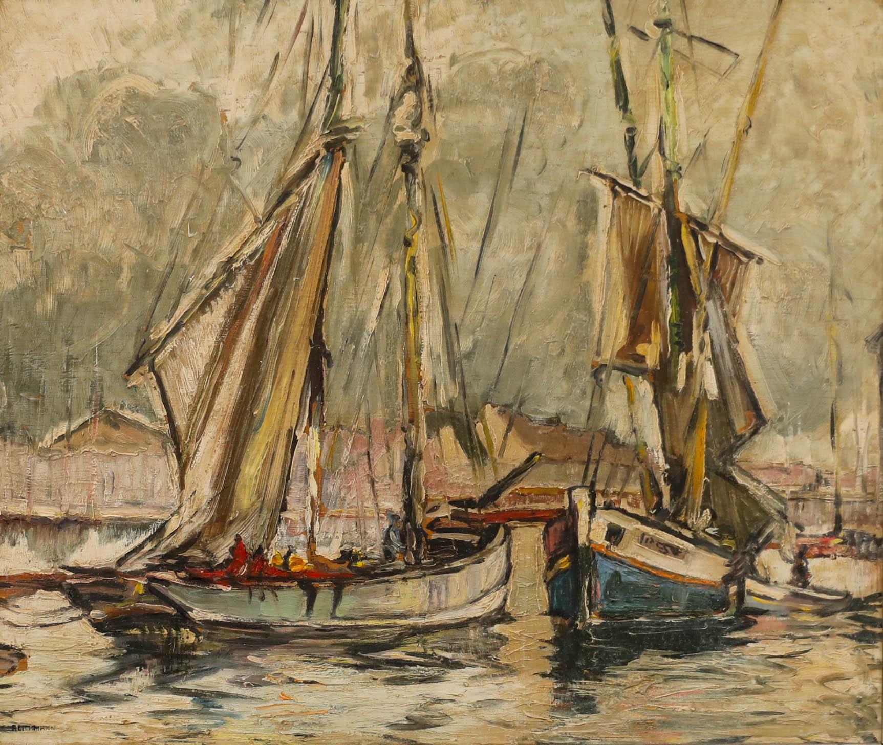 Attribut. Josephine Lemos Reichmann (1864-1938) – Öl, Fischerboote, Fischenboote – Painting von Unknown