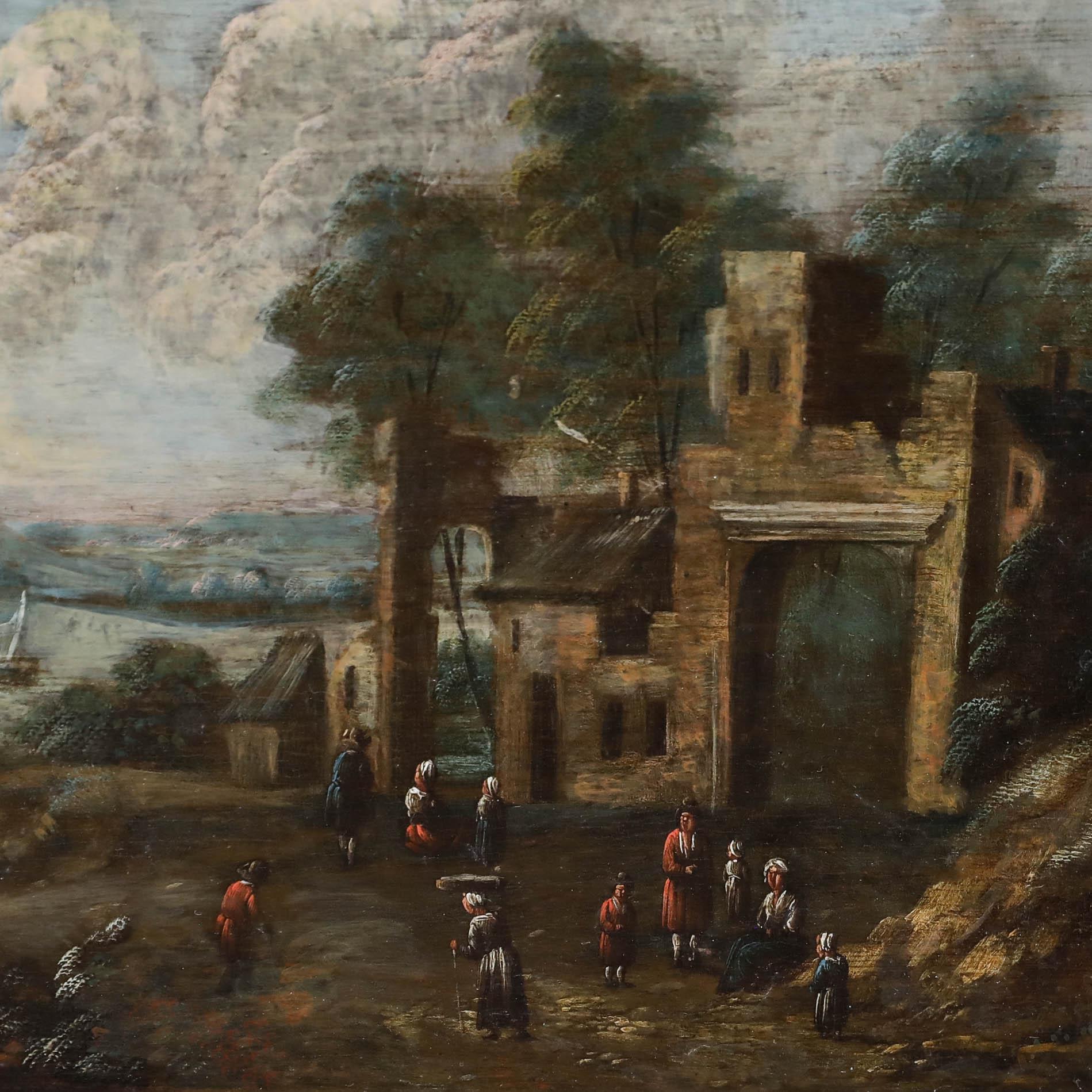 Attribut. Marc Baets - Gerahmtes Öl aus dem frühen 18. Jahrhundert, Leben am Seeufer im Angebot 1