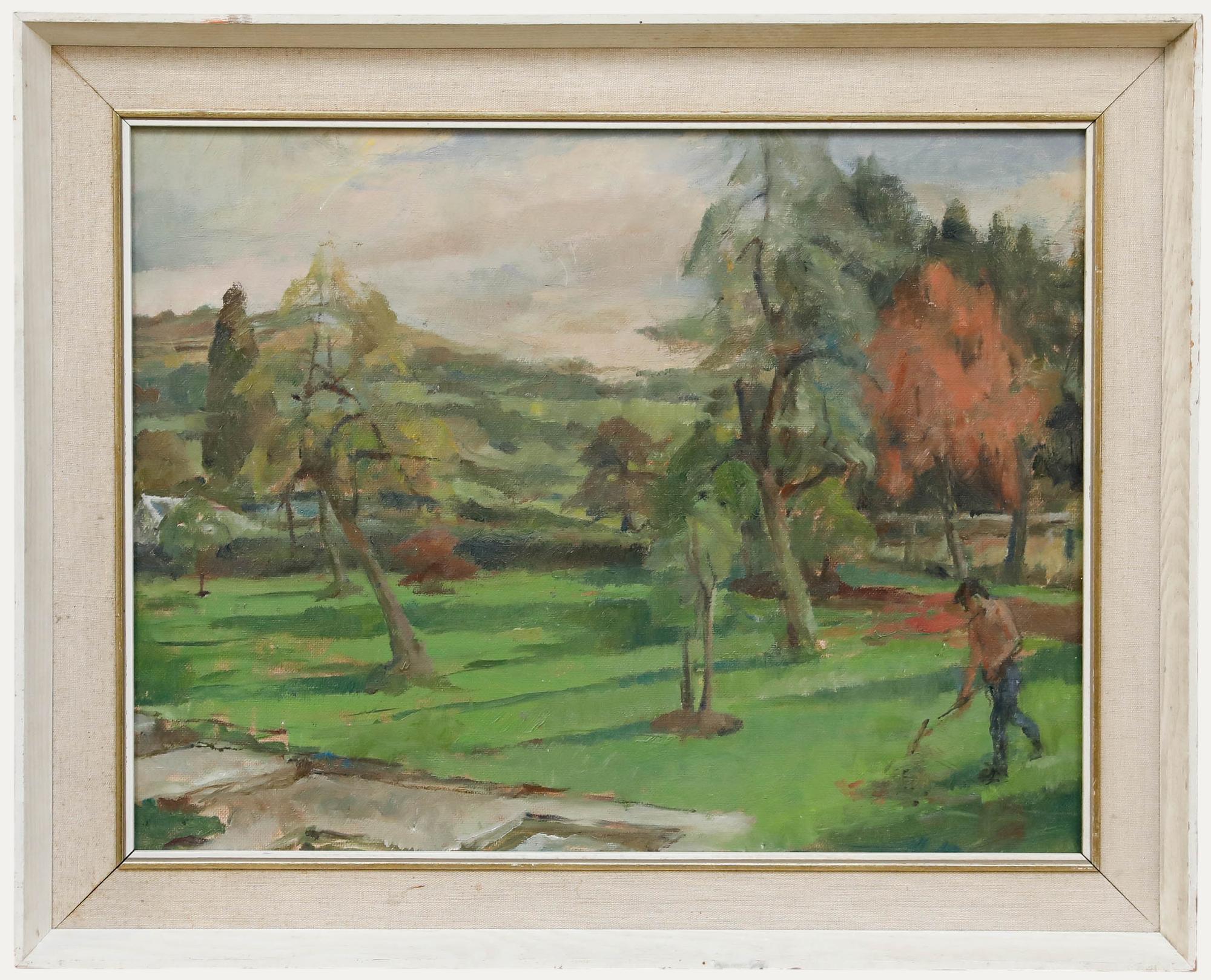 Unknown Landscape Painting - Attrib. Margaret Adelaide Norman (1908-1976) - 20th Century Oil, The Gardener