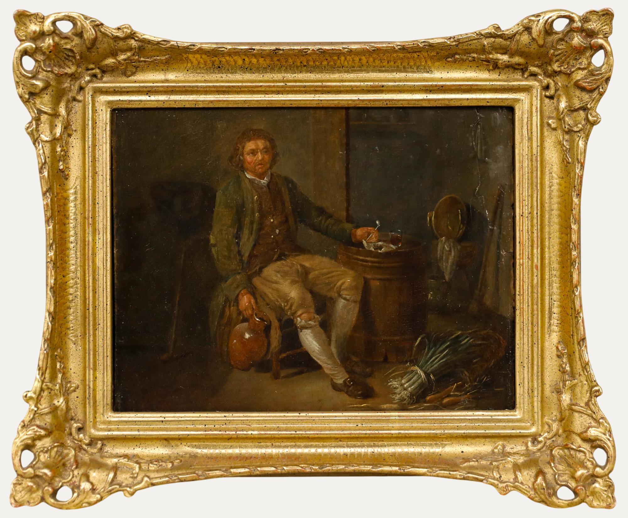Unknown Figurative Painting – Attribut. Michel-Nicolas Lepicie (1735-1784) - Öl, Der betrunkene Krämer