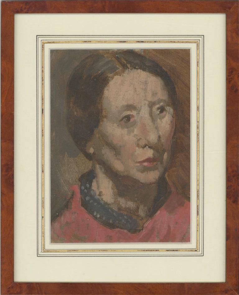 Unknown Portrait Painting - Attrib. Patrick Edward Phillips RP RWS (1907-1976) - Oil, Woman in Red Shirt