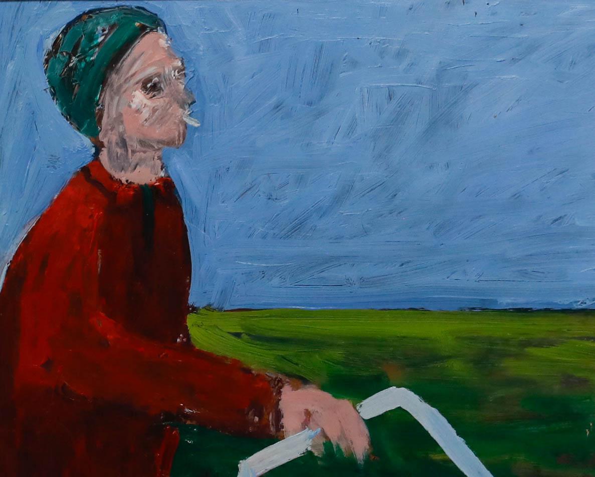 Attribuire. Paul W. Ozere - Olio contemporaneo, Tagliare il prato - Painting di Unknown
