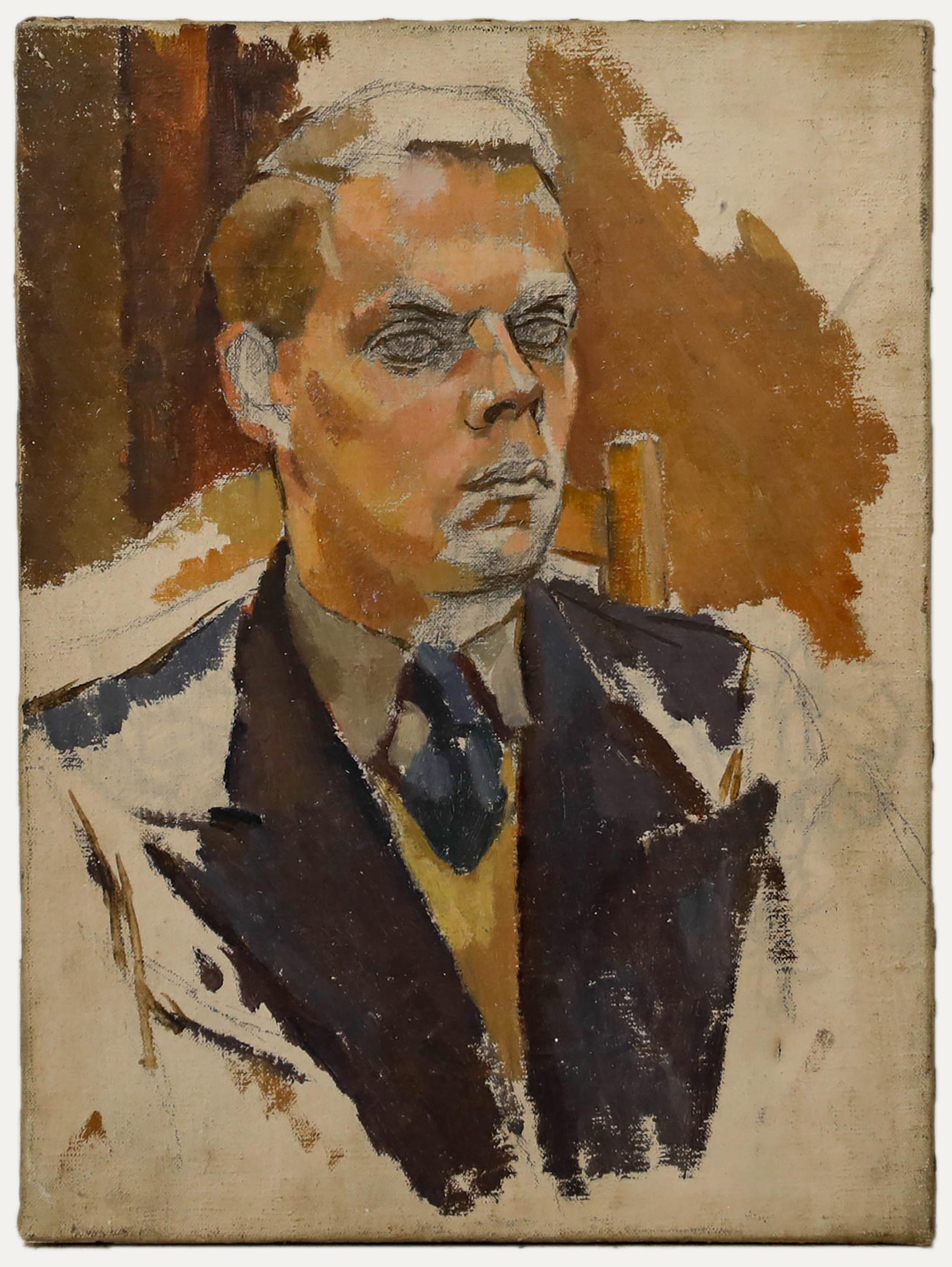 Unknown Portrait Painting – Attribut. Robert De Quin - Ölgemälde, Mann in einem Anzug, Mitte des 20. Jahrhunderts