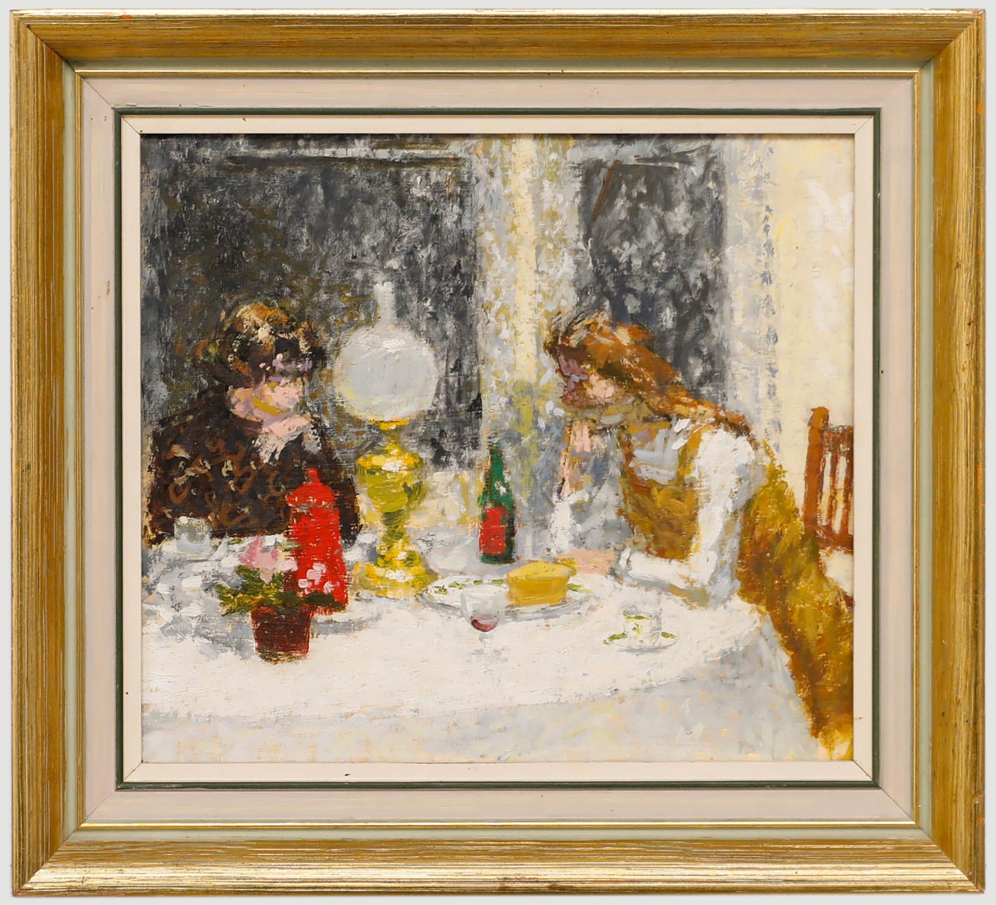 Attribut. Stuart Ray (1916-1985) - Gerahmtes Ölgemälde, Konversation nach Supper