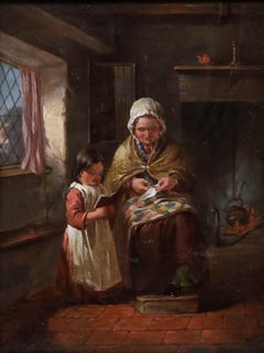 Attrib. Thomas Webster (1800-1886) - Framed 19th Century Oil, The Lesson