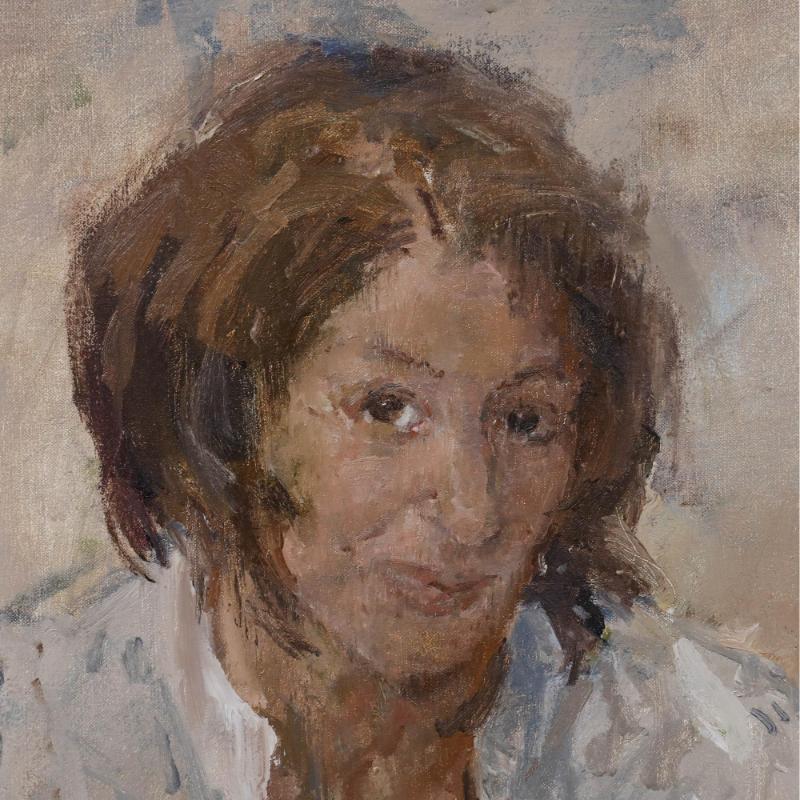 Thomas John Coates (1941-2023) zugeschrieben, Öl auf Leinwand. Ein impressionistisches Porträt einer Frau. Die Künstlerin verwendet markante, impressionistische Pinselstriche, um die Emotionen und den Charakter der Figur darzustellen. Das Werk trägt