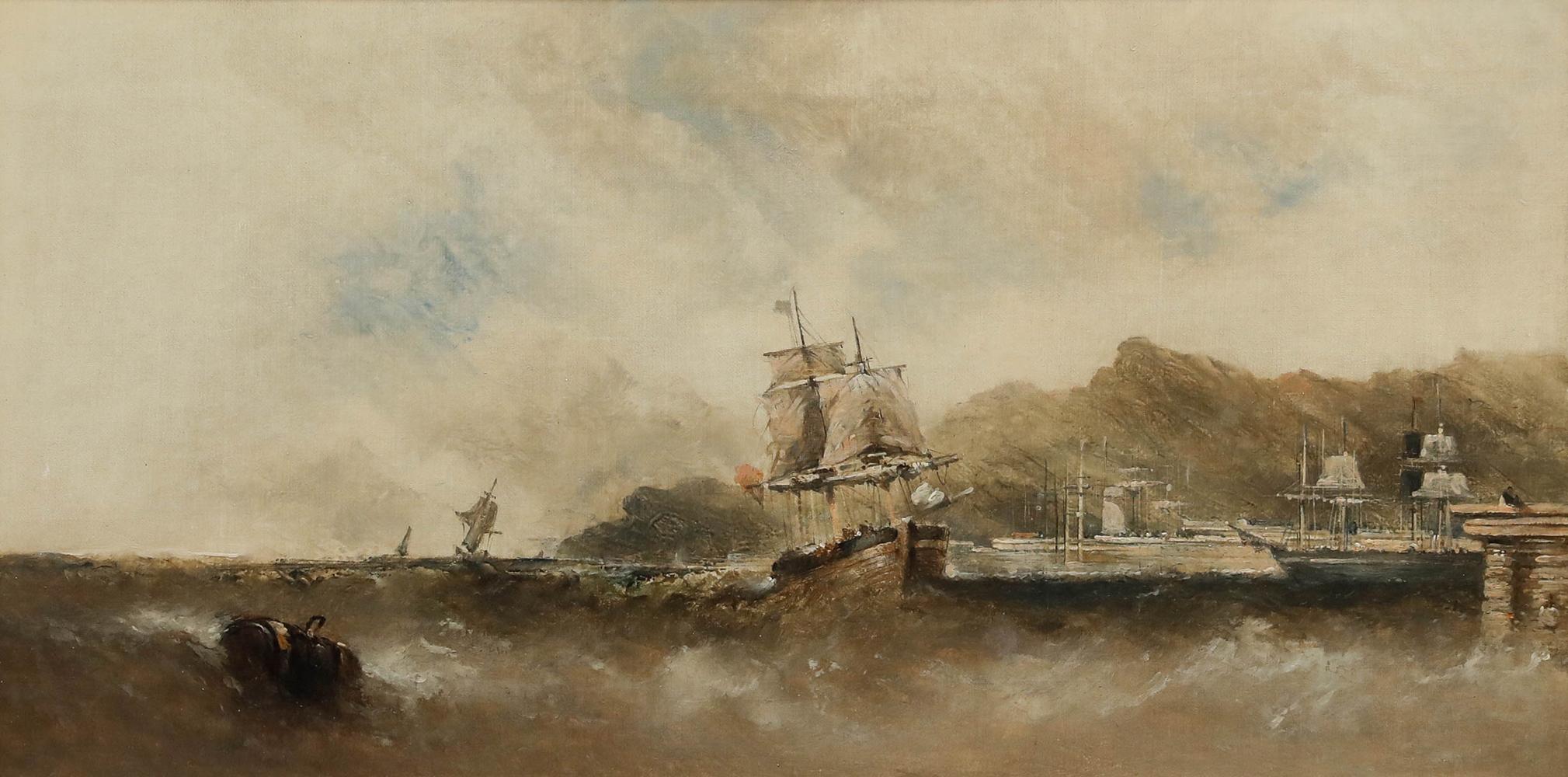 Attribut. William McAlpine - 19. Jahrhundert Öl, Segeln in kabbeligen Gewässern – Painting von Unknown