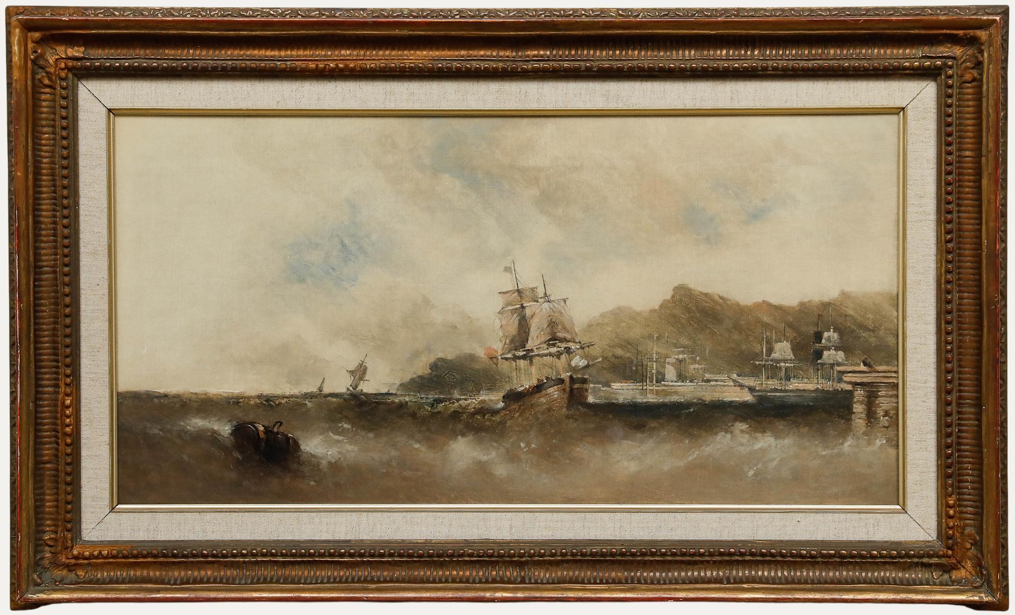 Unknown Landscape Painting – Attribut. William McAlpine - 19. Jahrhundert Öl, Segeln in kabbeligen Gewässern