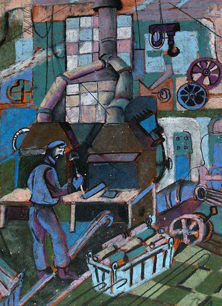 Unknown Figurative Painting - Attributed Fernand Leger; Russian Soviet Expressionist Painting; pastel on paper