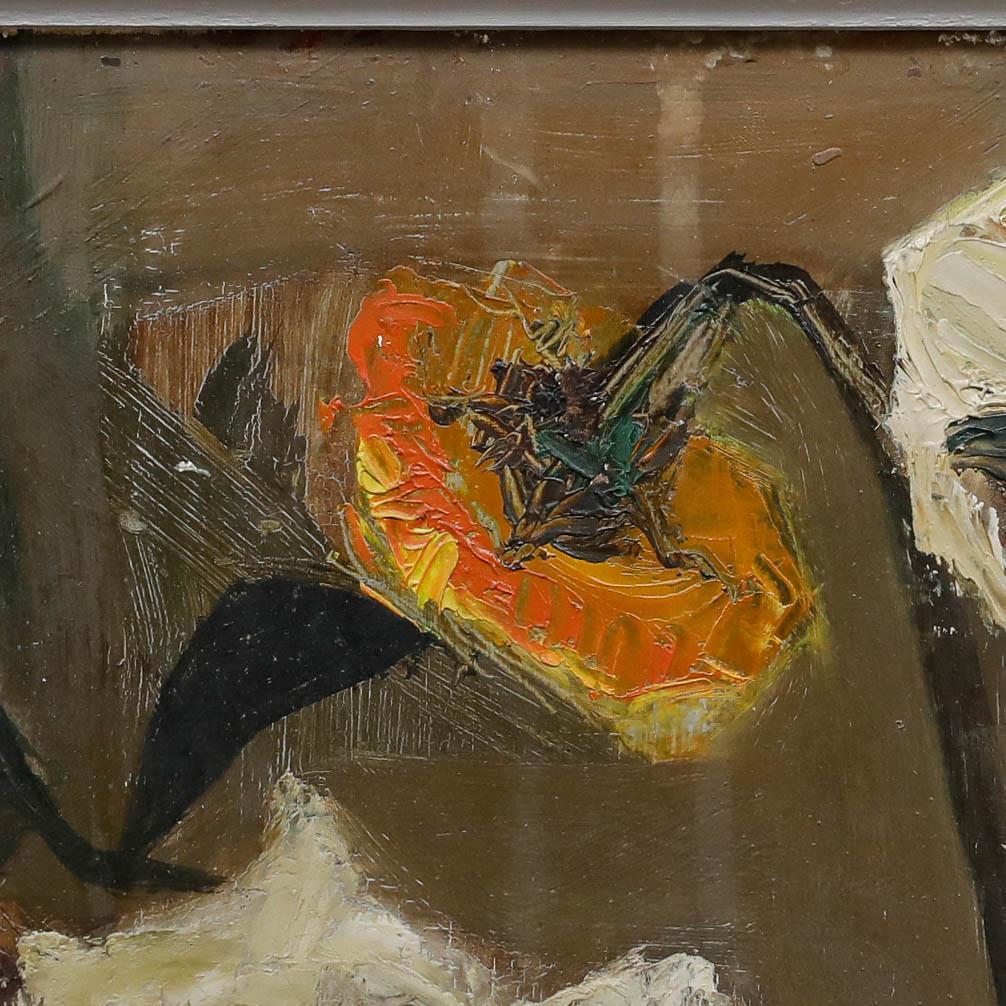 Audebert - Modernist 20. Jahrhundert Öl, Blumenstillleben im Angebot 1