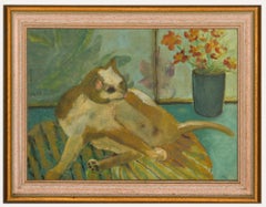 Audrey Green - Framed 20th Century Oil, Washing Cat