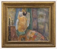 Audrey Turner - Gerahmtes Ölgemälde aus der Mitte des 20. Jahrhunderts, The Artist at Work