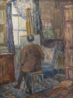 Audrey Turner - Framed Mid 20th Century Oil, The Artist & His Studio