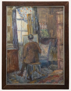 Audrey Turner - Gerahmtes Ölgemälde aus der Mitte des 20. Jahrhunderts, The Artist & His Studio