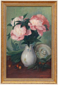 August Kronniger (1893-1980) - 1940 Huile, Nature morte aux pivoines et aux cerises