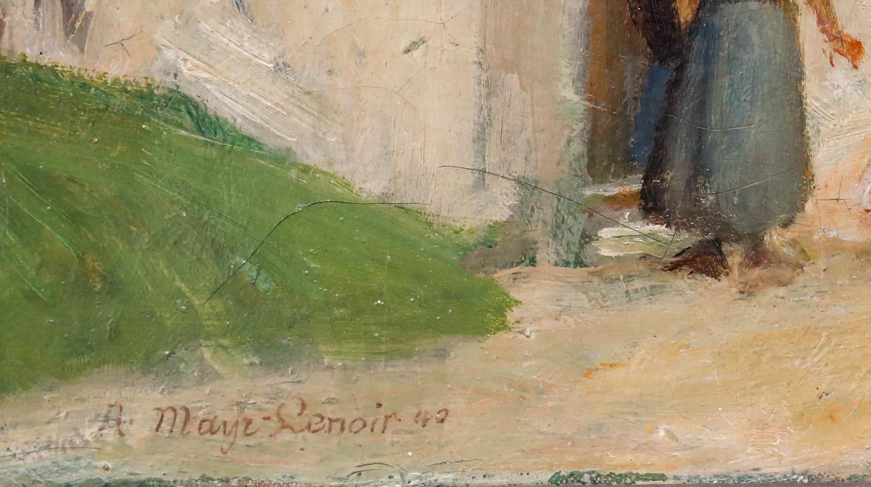 August Mayr-Lenoir (1887-1968) - 1940 Öl, Ein Spaziergang im Dorf im Angebot 1