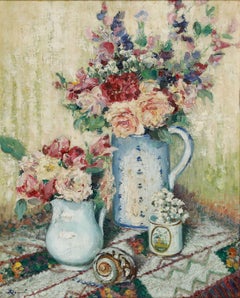 Auguste Drume (c.1930) - Mediados del siglo XX Óleo, Nature Morte aux Fleurs