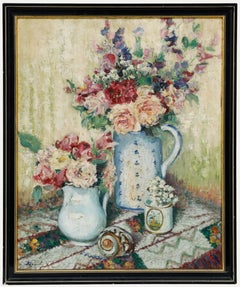 Auguste Drume (c.1930) - Mediados del siglo XX Óleo, Nature Morte aux Fleurs