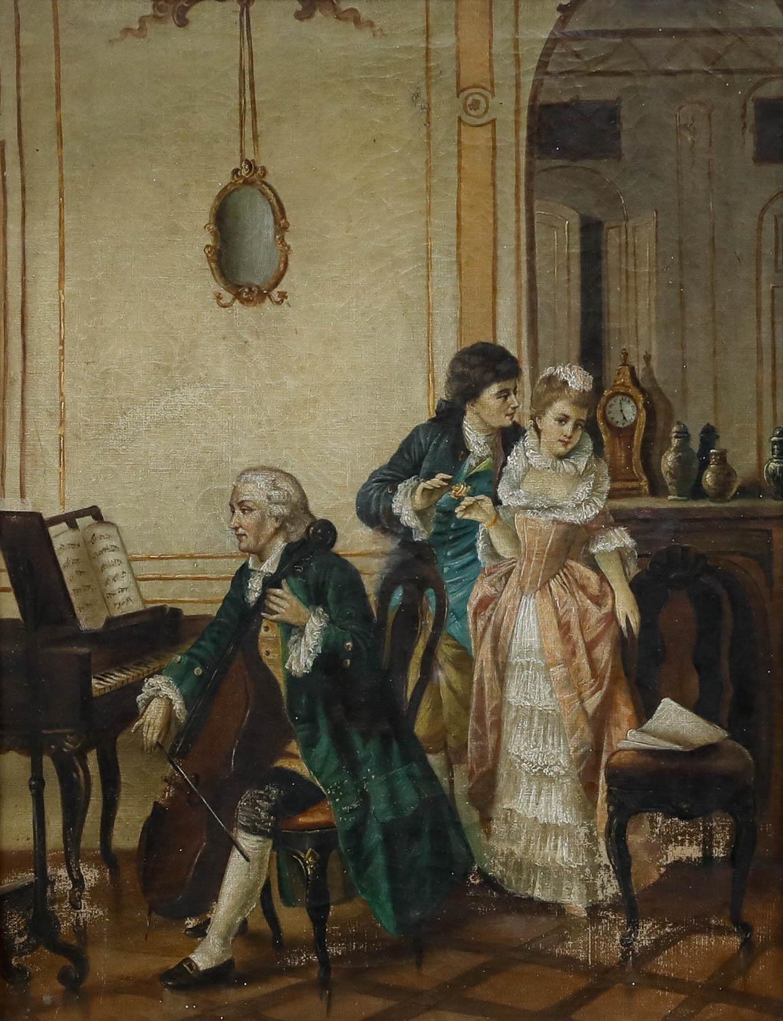 Óleo de la Escuela Austriaca de principios del siglo XIX - La pareja cortejando - Painting de Unknown