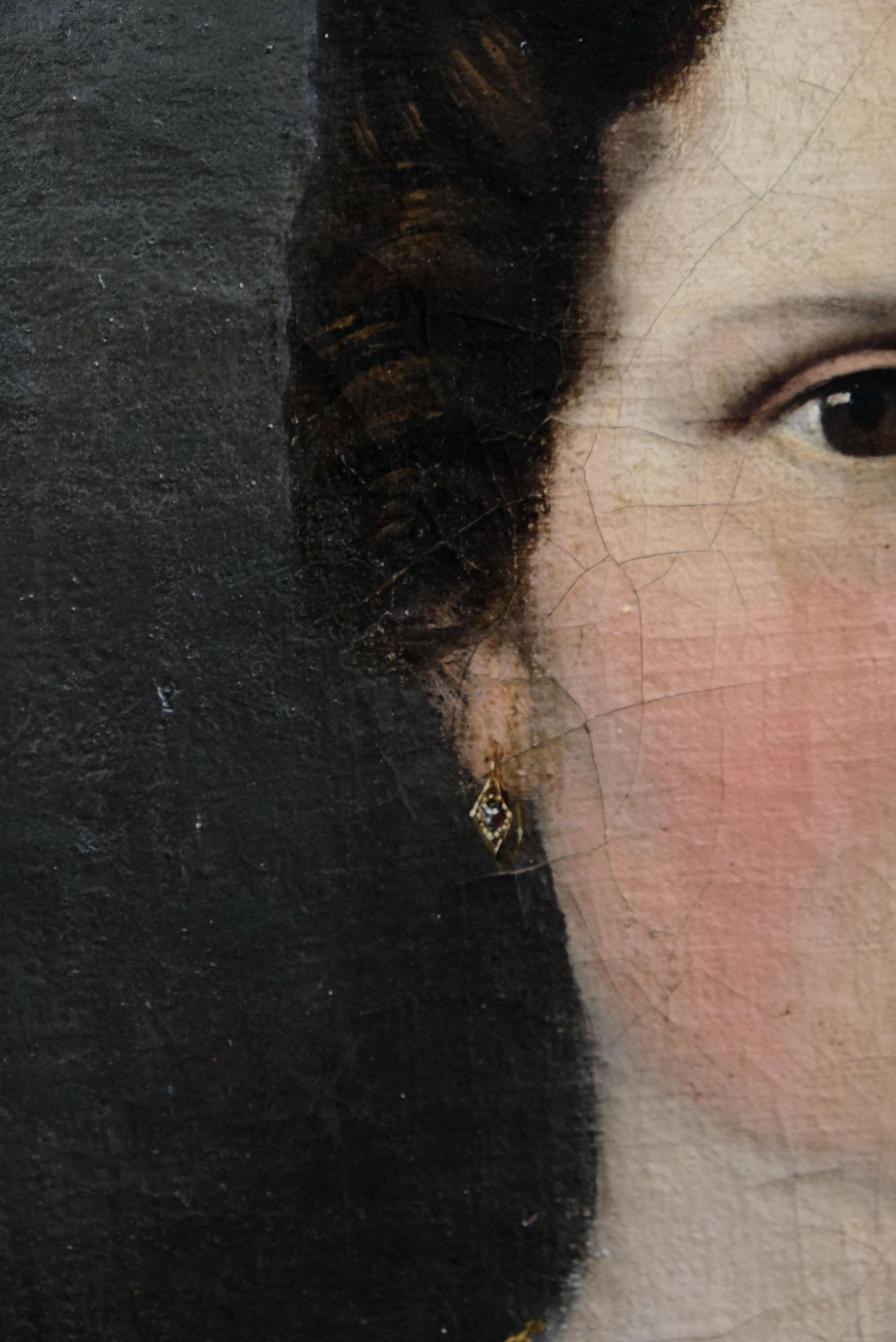 Escuela austriaca. Retrato de dama con mantón de flores. Hacia 1825 en venta 6