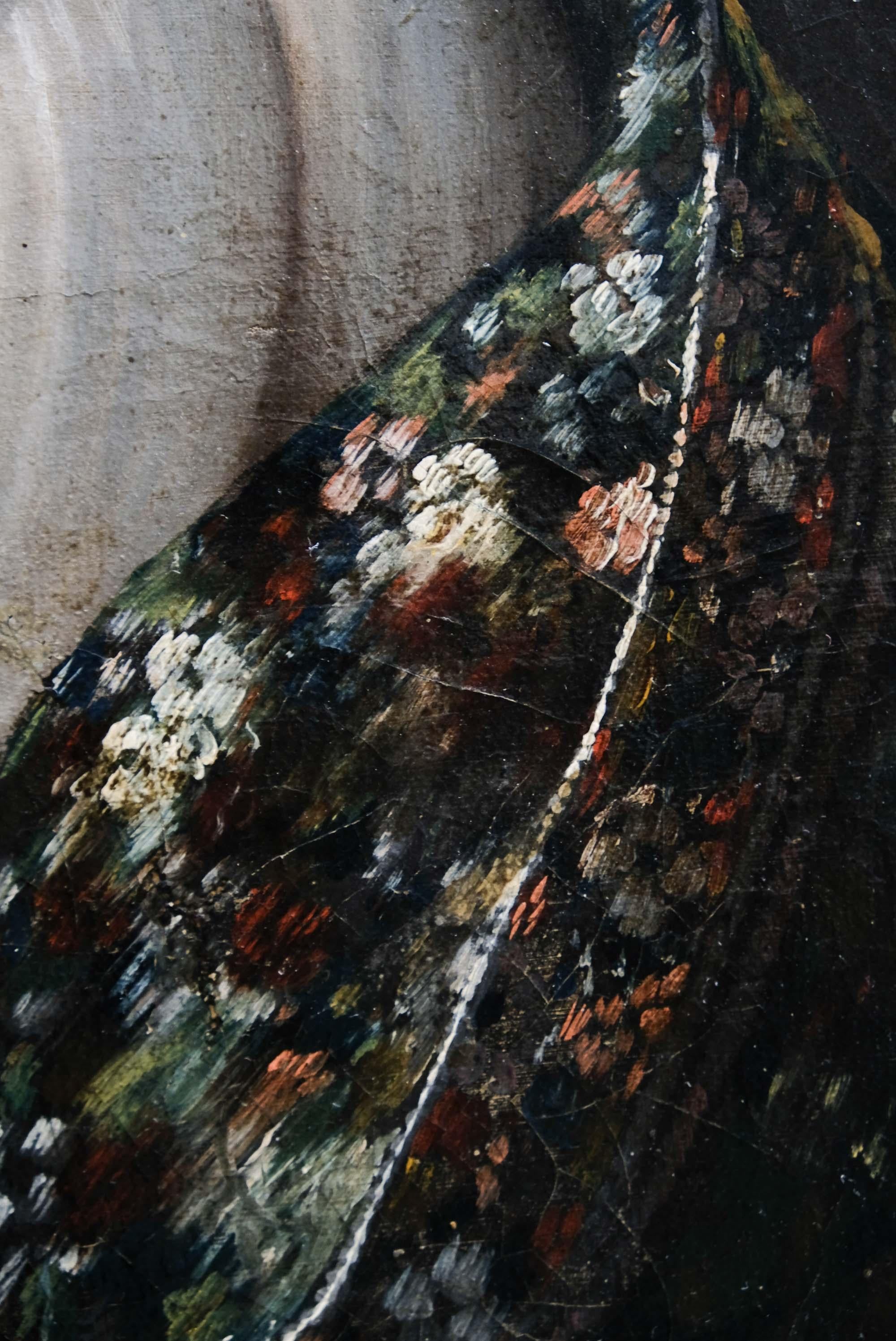 Escuela austriaca. Retrato de dama con mantón de flores. Hacia 1825 - Portrait Painting Black de Unknown