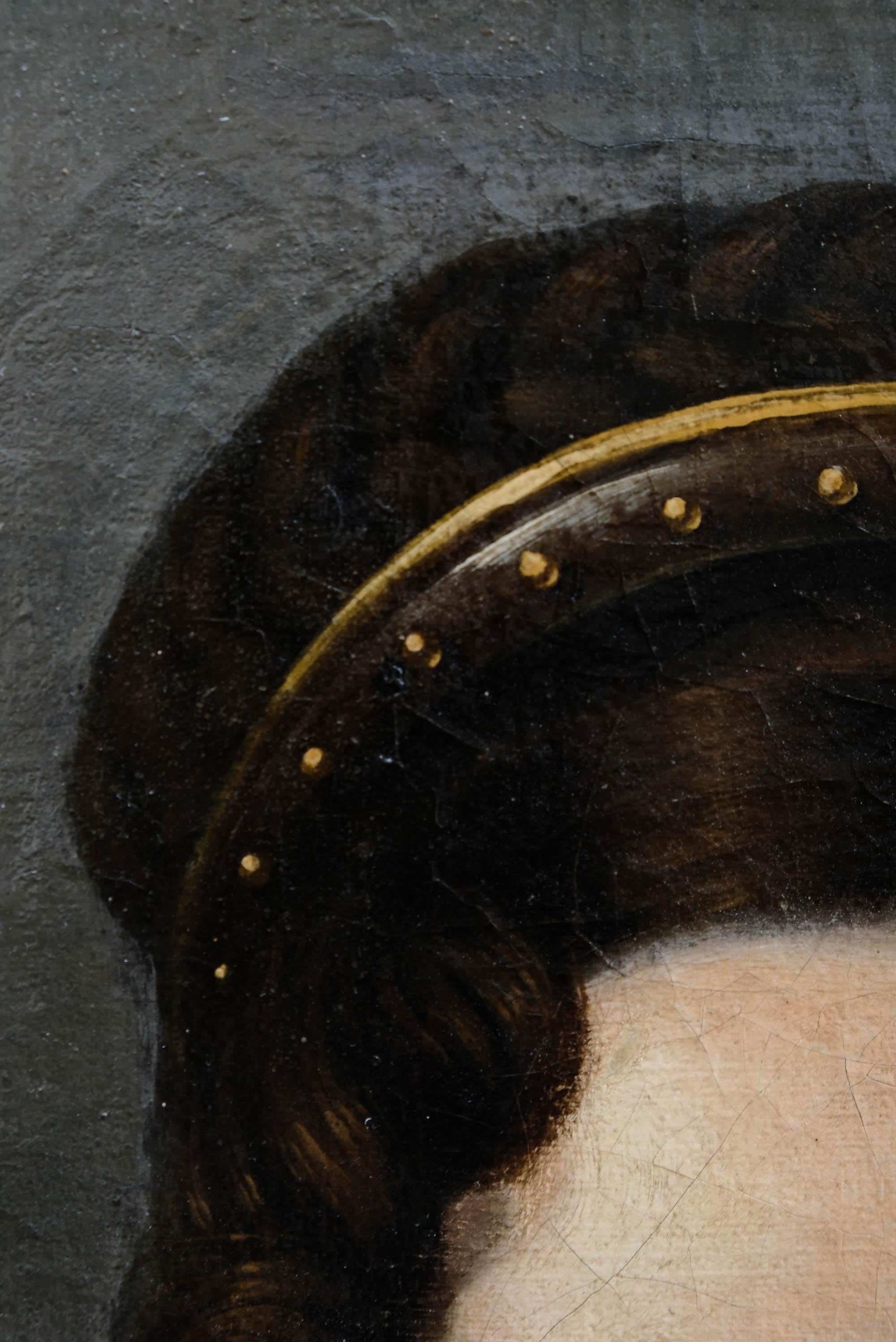 Escuela austriaca. Retrato de dama con mantón de flores. Hacia 1825 en venta 3