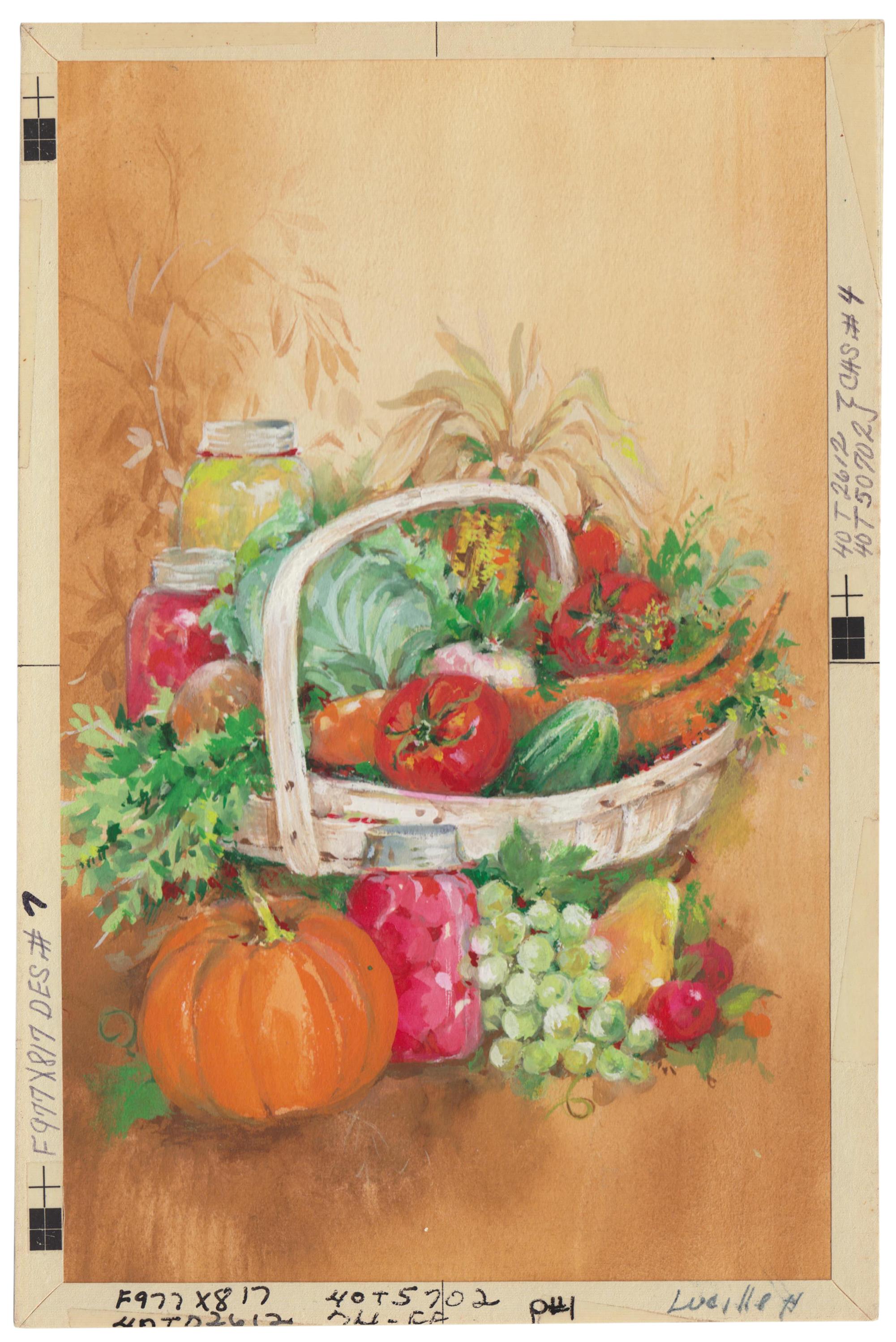 Gouache de récolte d'automne - Painting de Unknown