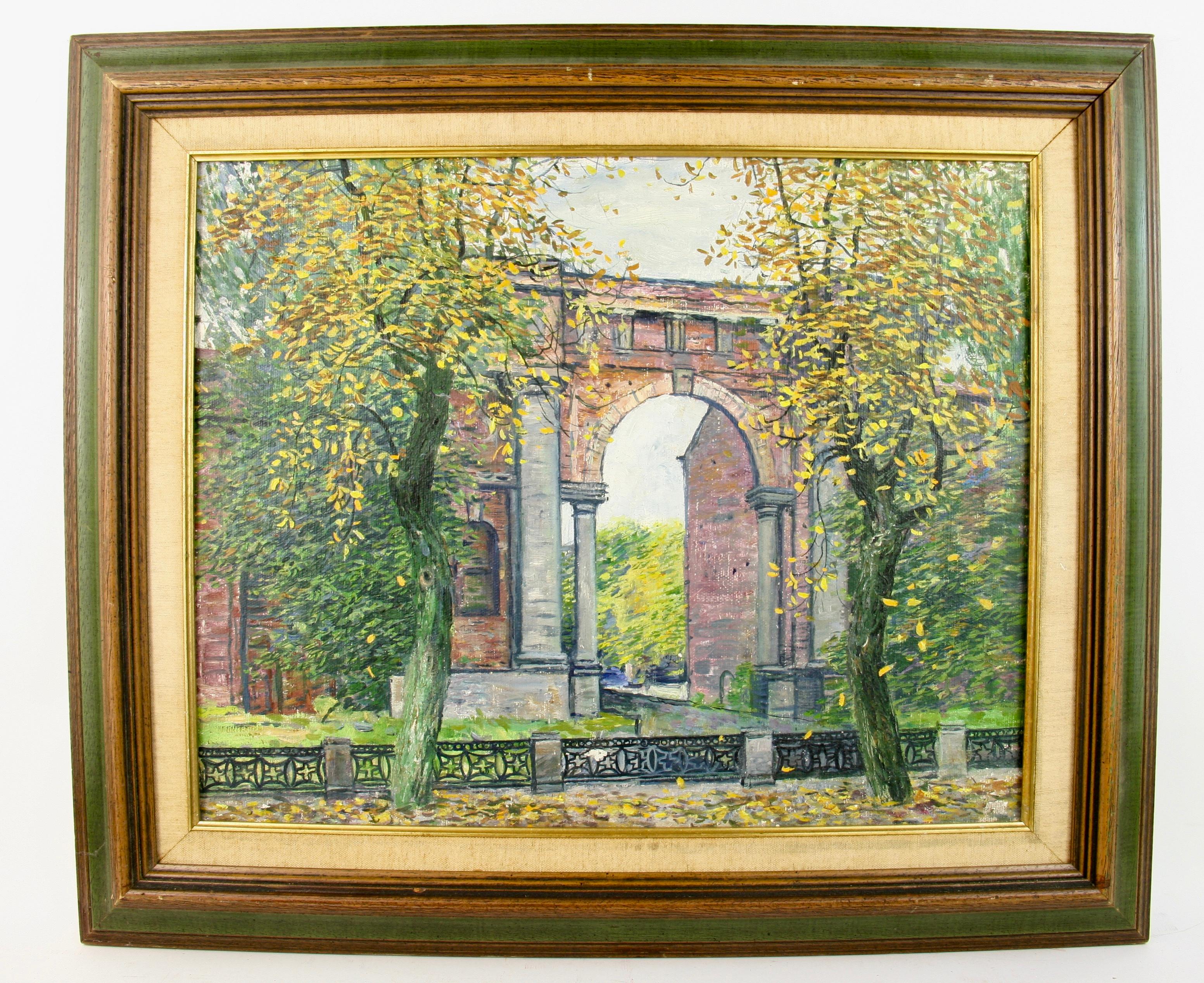 2757 Autumn in France, oil on canvas displayed in a green matted wood frame.Signed in the back by a Russian artist.