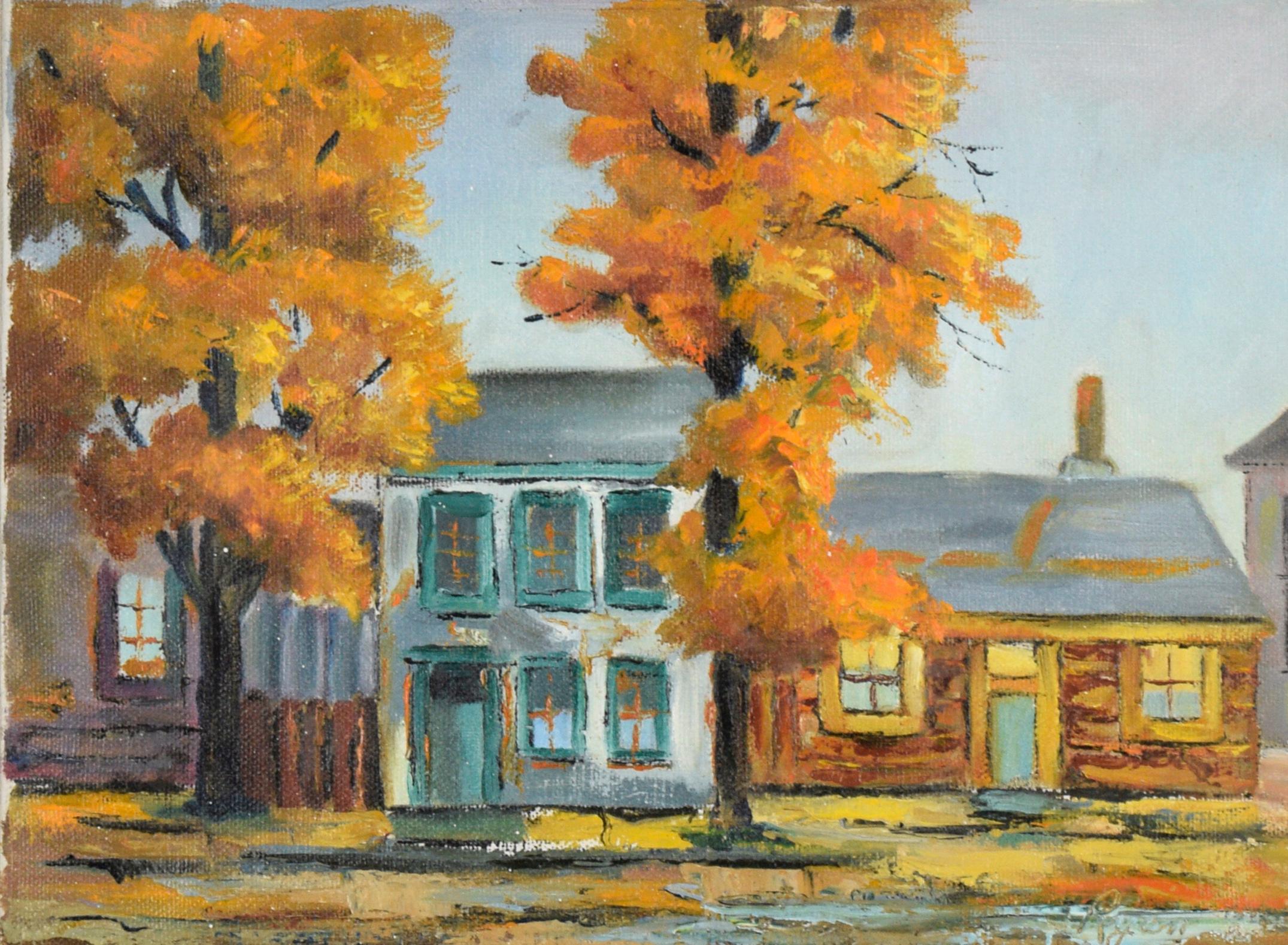 Autunno in periferia, Paesaggio - Painting di Unknown